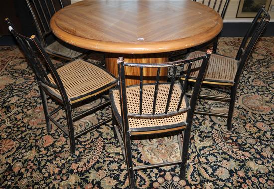 A set of six Regency green and gilt cane seat chairs